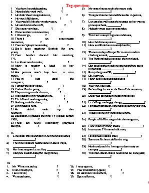 Bài tập ôn tập môn Tiếng Anh Lớp 9 Tag- Questions
